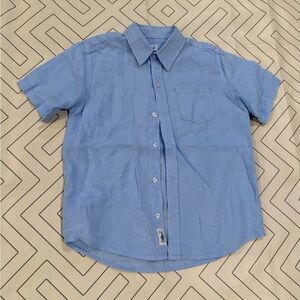Baliene Blue Linen Short Sleeve Button Down